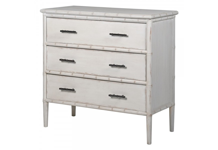 Provensálska komoda Bayur s bambusovým dizajnom a úložným priestorom v off white farebnom vyhotovení