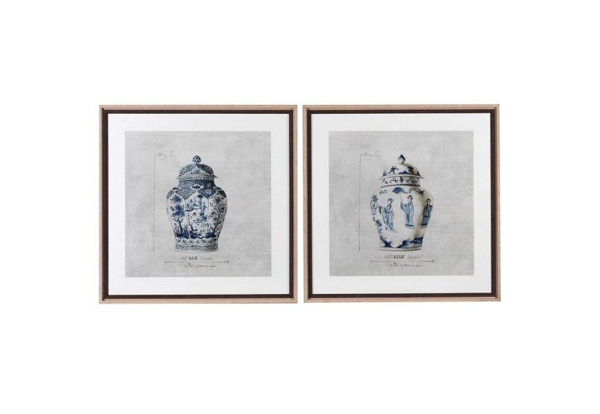 Set dvoch dekoratívnych nástenných obrazov Chinois v zlatých kovových rámoch