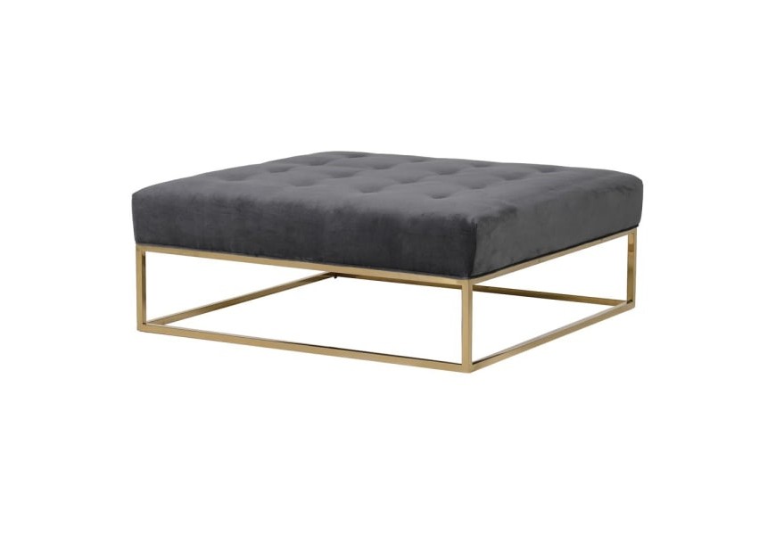 Art-deco čalúnený konferenčný stolík Elegance do obývačky so zlatou kovovou konštrukciou a tmavosivým poťahom 100cm