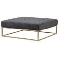 Art-deco čalúnený konferenčný stolík Elegance do obývačky so zlatou kovovou konštrukciou a tmavosivým poťahom 100cm