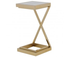 Art-deco príručný stolík Lush do obývačky so zlatým kovovým rámom a sklenenou doskou 30cm