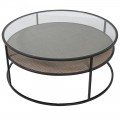 Okrúhly konferenčný stolík zo skla Diveni Black s dizajnovou stredovou doskou a čiernou kovovou podstavou 100cm