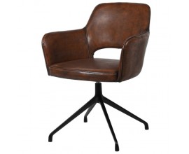 Vintage kožená stolička Bard do pracovne v tmavohnedej gaštanovej farbe s čiernymi nohami 82cm