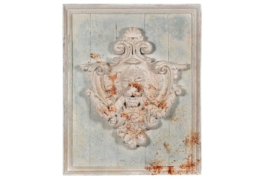 Vintage n&aacute;stenn&aacute; dekorat&iacute;vna plaketa Lioness s hlavou leva v off-white odtieni 80cm