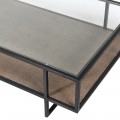 Luxusný konferenčný stolík so sklenenou doskou Diveni Black s otoverným úložným priestorom a čiernou podstavou z kovu