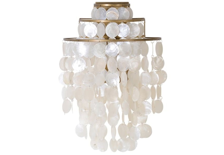 Nástenné luxusné art-deco svietidlo White Pearl so zlatou konštrukciou a perleťovým lastúrovým zdobením 51cm
