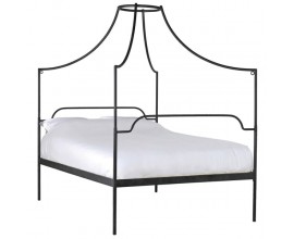 Provensálska manželská posteľ Regina čiernej farby z kovu s nebesami