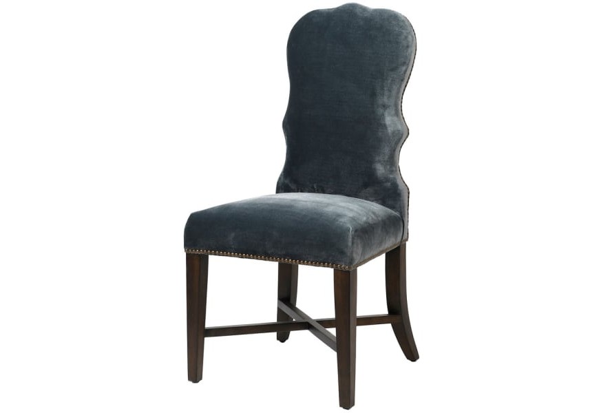 Vintage jedálenská stolička Dooms s vyrezávaným operadlom s tmavosivým čalúnením 106cm