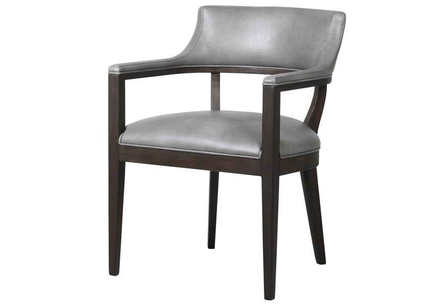 Retro dizajnová jedálenská stolička Apalla so sivým koženým poťahom a tmavohnedými masívnymi nohami 82cm 