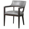 Retro dizajnová jedálenská stolička Apalla so sivým koženým poťahom a tmavohnedými masívnymi nohami 82cm 