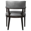 Retro dizajnová jedálenská stolička Apalla so sivým koženým poťahom a tmavohnedými masívnymi nohami 82cm 