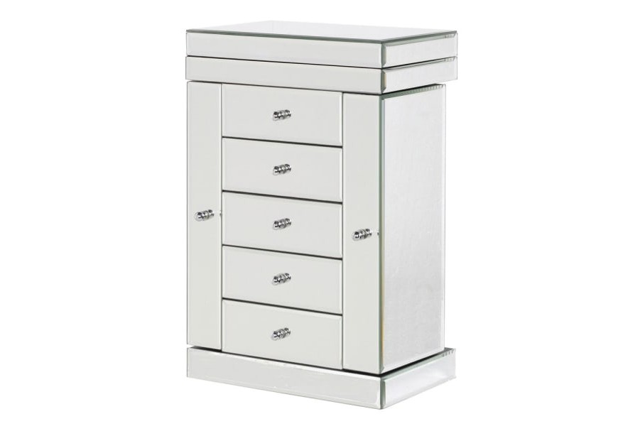 Moderná šperkovnica Ismay  so zrkadlovým efektom s poličkami a vysúvacími dvierkami