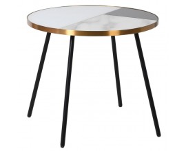 Elegantný art-deco príručný stolík Joanet okrúhleho tvaru so zlatou konštrukciou a mramorovou doskou