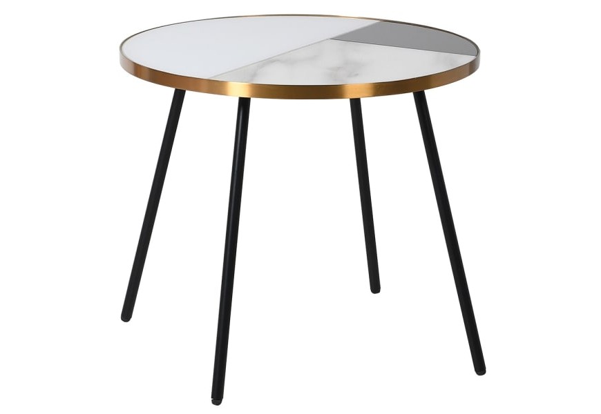 Elegantný art-deco príručný stolík Joanet okrúhleho tvaru so zlatou konštrukciou a mramorovou doskou