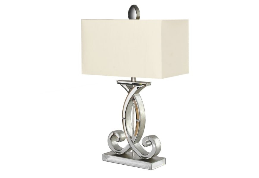 Exkluzívna dizajnová stolná lampa Euridea so striebornou zámockou podstavou a obdĺžnikovým tienidlom