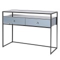 Moderná konzola Orion s kovovou konštrukciou so zrkadlovým efektom s dvomi zásuvkami a polličkou