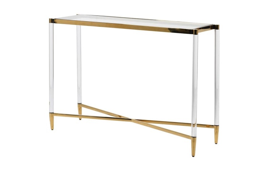Sklenená konzola Stuarton v art-deco štýle so zlatou kovovou konštrukciou