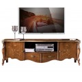 Luxusný hnedý rustikálny TV stolík z masívu Pasiones s intarziou ručne vyrezávaný