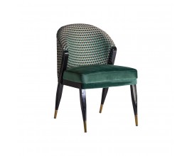Art-deco dizajnová čalúnená jedálenská stolička Brilon s poťahom zo zamatu so vzorom zelenej farby na čierno-zlatých nohách 84cm