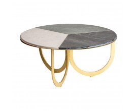 Art-deco dizajnový okrúhly kovový konferenčný stolík Corbusier s mramorovou povrchovou doskou v troch farebných odtieňoch 88cm
