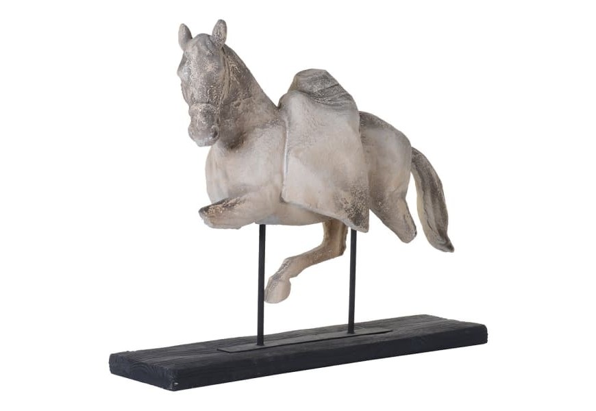 Vintage kamenná soška koňa Equestrus na čiernom podstavci 71cm