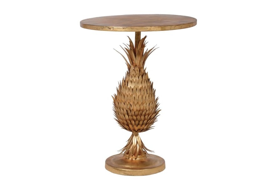 Exkluzívny art-deco príručný stolík Pineapple kruhového tvaru s kovovou konštrukciou zlatej farby