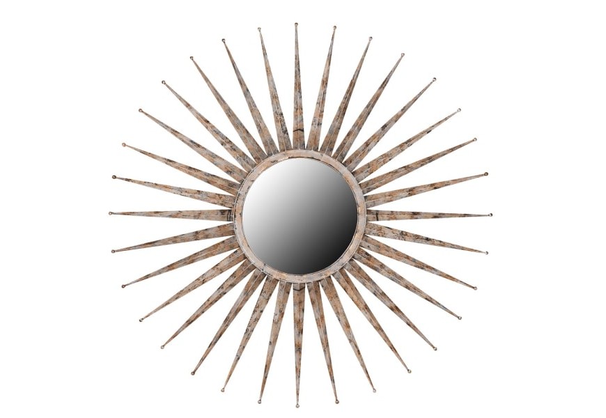 Elegantné nástenné zrkadlo Poures okrúhleho tvaru vo vintage štýle so zlatým kovovým rámom