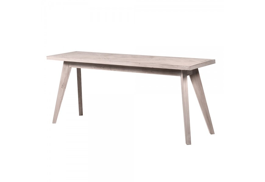 Retro konzolový stolík Parquet s obdĺžnikovou masívnou doskou v off white bielej farbe so nožičkami v šikmom tvare