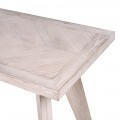 Vintage biely konzolový stolík Parquet z dreveného masívu s parketovým dizajnom a šikmými nožičkami