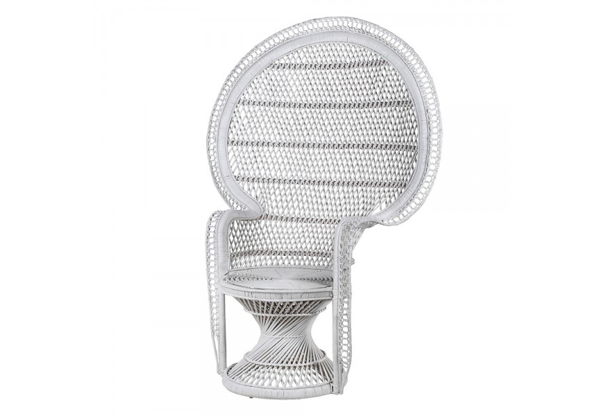 Luxusné ratanové kreslo Ratania Blanc v bielej farbe v oválnom tvare s bočnými a chrbtovými opierkami