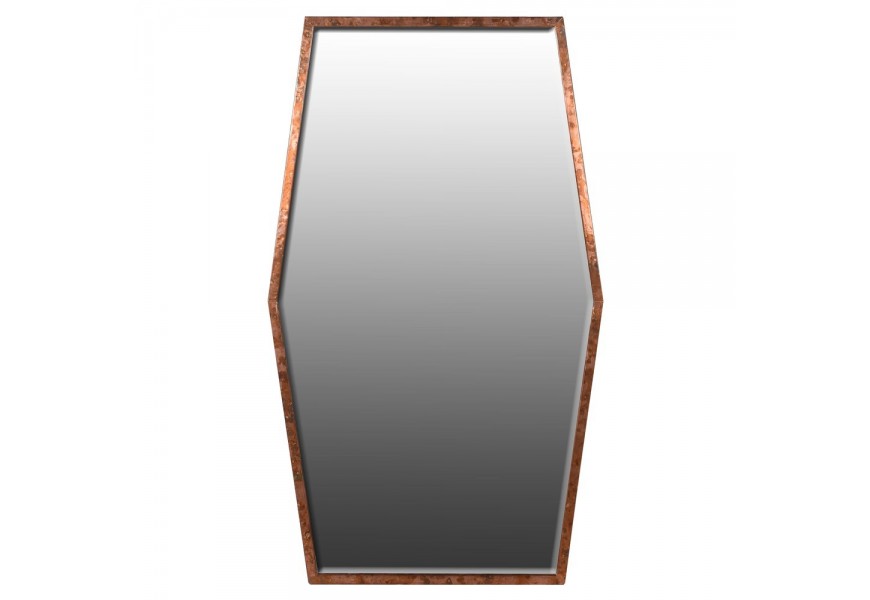 Luxusné šesťuholníkové šatníkové medené zrkadlo Barrata v tenkom ráme v industriálnom štýle