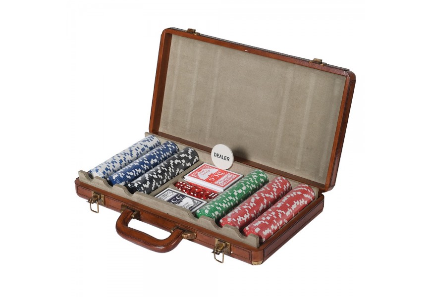 Dizajnový kožený Poker Set v hnedom farebnom vyhotovení 40cm