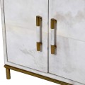 Art-deco TV stol&iacute;k Pellia Marble do ob&yacute;vačky s kožen&yacute;m poťahom bielej farby s mramorov&yacute;m efektom 162cm