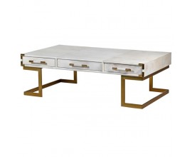 Art-deco luxusný konferenčný stolík Pellia Marble do obývačky s mramorovým efektom a zlatou konštrukciou z kovu 140cm