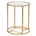 Dizajnový okrúhly príručný stolík Eloisse v art-deco štýle zo skla a kovu zlatej farby