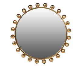 Štýlové kruhové zrkadlo Jeanina v art-deco štýle so zlatým zdobeným kovovým rámom