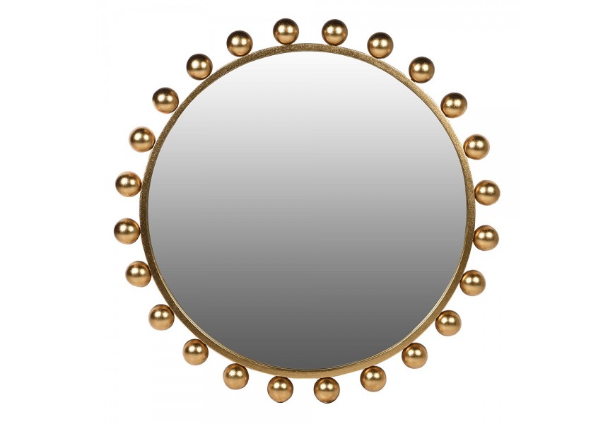 Štýlové kruhové zrkadlo Jeanina v art-deco štýle so zlatým zdobeným kovovým rámom