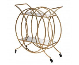 Dizajnový art-deco servírovací stolík Jeanina na koliečkach kruhového tvaru so sklenenými doskami