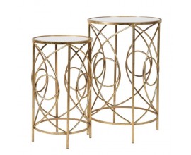 Art-deco set dvoch príručných stolíkov Satordi kruhového tvaru so zlatou kovovou konštrukciou 70cm