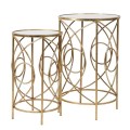 Art-deco set dvoch príručných stolíkov Satordi s kruhovou konštrukciou zlatej farby a so zrkadlovou povrchovou doskou