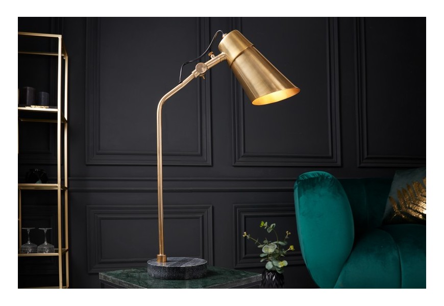 Štýlová art-deco zlatá stolná lampa Bramante s mramorovým podstavcom a s konštrukciou z kovu