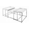 Sada troch moderných chrómových konferenčných stolíkov Blancheta s bielymi odnímateľnými podnosmi 75cm