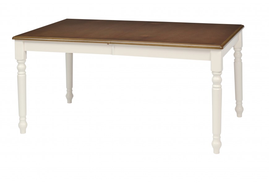 Elegantný masívny jedálenský stôl Felicita s hnedou povrchovou doskou a bielymi vyrezávanými nohami