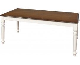 Provensálsky drevený jedálenský stôl Felicita s hnedou povrchovou doskou a bielymi vyrezávanými nohami 150cm