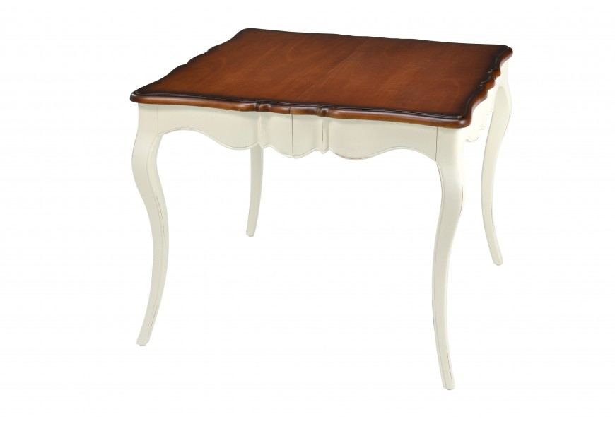 Luxusný rozkladací jedálenský stôl Deliciosa v bielom provensálskom prevedení z masívneho mahagónového dreva