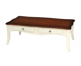 Luxusný masívny biely konferenčný stolík Deliciosa v provensálskom štýle s dvomi zásuvkami 130cm