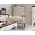 Luxusné čalúnené provensálske kreslo Deliciosa s masívnou konštrukciou a podsedákom v béžovom prevedení 96cm