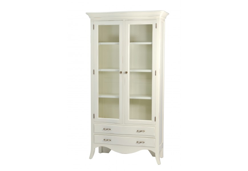 Presklená luxusná vitrína Deliciosa v masívnom mahagónovom prevedení v provensálskom štýle so zásuvkami