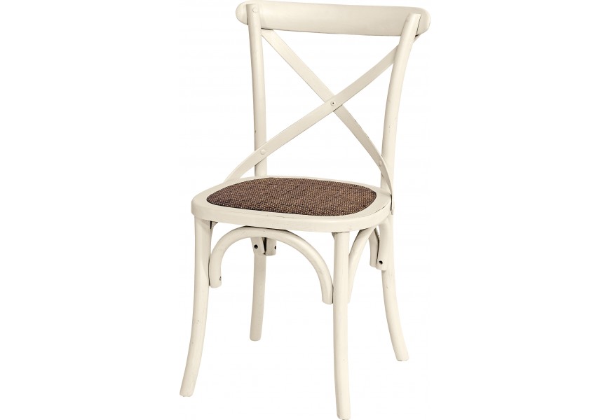 Provensálska masívna biela jedálenská stolička Preciosa so sedacou časťou z ratanu a mahagónovým telom 87cm