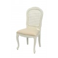 Provensálska masívna biela jedálenská stolička Preciosa s látkovou sedacou časťou a operadlom z ratanu s mahagónovým telom 99cm